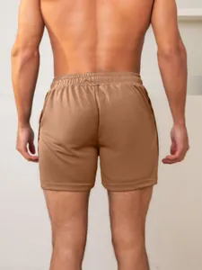 Bruine heren sportshort, ademend en sneldrogend materiaal met elastische tailleband