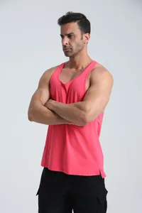Detailed view of pink breathable men's sports tank top for fitness training