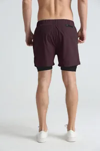 Detailed back view of men's quick-dry double-layer athletic shorts with a zipper pocket