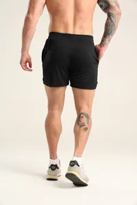 Rückansicht schwarzer Herren-Sporthose, schnelltrocknend für Fitness und Training