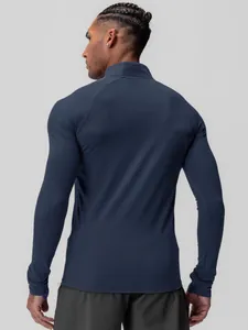 Men's navy blue quick-dry compression long sleeve sports top with high stretch fabric