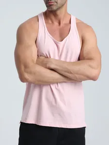 Men's pink breathable sleeveless workout tank top for fitness and outdoor gym training.