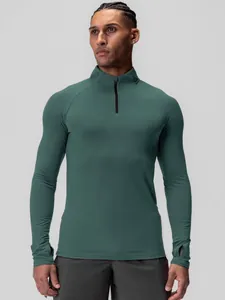 Professional men's half-zip compression long sleeve shirt in dark green quick-dry fabric