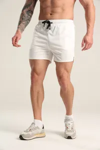 Weiße schnell trocknende Mesh-Sportshorts für Herren mit Kordelzug und Taschen