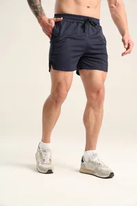 Herren Schnelltrocknende Sportshorts in Marineblau mit Reißverschlusstaschen für Gym.