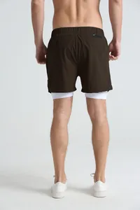 Back view of men's quick-dry double-layer sports shorts with white lining detail