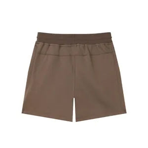 Detailed back view of brown breathable cotton athletic casual shorts for men with elastic waist