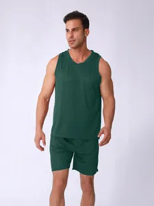Ensemble de sport deux pièces en maille vert foncé pour homme pour la course à pied