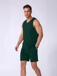 Ensemble de sport 2 pièces pour homme en maille vert foncé avec débardeur et short