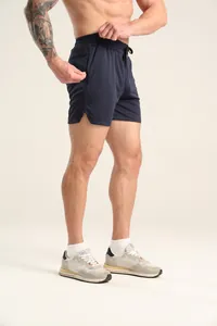 Dunkelblaue schnelltrocknende Herren-Sportshorts mit Reißverschlusstaschen für Fitness