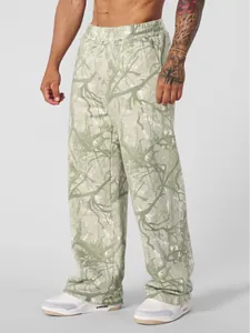 Men's loose jogger pants with digital forest branch pattern in street style