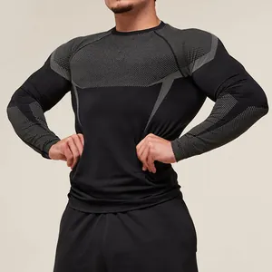 Close-up of men's quick-dry compression shirt with grey honeycomb pattern details