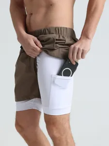 Men's 2-in-1 Running Shorts With Phone Pocket Quick Dry Nylon Breathable Fitness Workout Basketball Gym Shorts Bottom