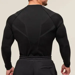 Detail view of men's quick-dry black compression shirt showing back texture and fit