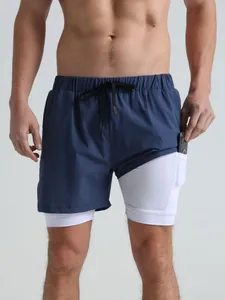 Professional men's 2-in-1 quick dry running shorts with inner liner and phone pocket