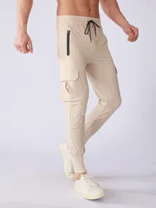 Men's quick-dry sports cargo pants with multi-pockets and elastic drawstring waist
