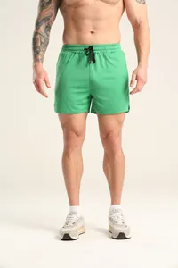 Hochwertige grüne schnelltrocknende Mesh-Fitness-Shorts für Herren mit elastischem Kordelzug