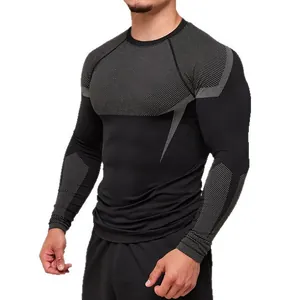 Men's professional tight-fitting quick-dry long sleeve gym shirt with grey panels