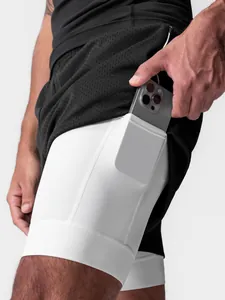 Pantalones cortos de rendimiento 2 en 1 para hombre con bolsillo para móvil para entrenamiento