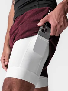 Pantalones cortos deportivos 2 en 1 para hombre con bolsillo interior para móvil.