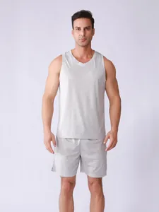 Ensemble de Sport Homme Été Fitness Séchage Rapide Top And Bottom Respirant Course Entraînement Shorts Débardeur Polyester