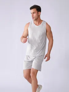 Ensemble de sport gris pour homme, maille respirante à séchage rapide, débardeur et short