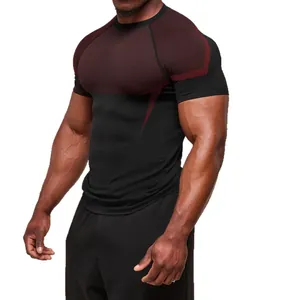 T-shirt compressione uomo nero e rosso asciugatura rapida per fitness e bodybuilding sportivo