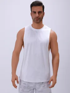 Witte vochtafvoerende mouwloze fitness tanktop voor heren met een ronde hals ontwerp
