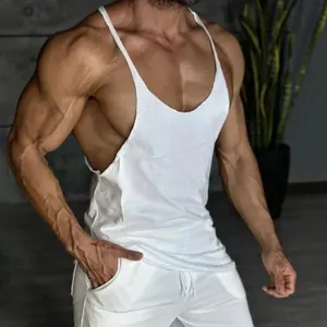 Camiseta de Tirantes de Músculo para Hombre Algodón Fitness Stringer Chaleco Entrenamiento Espalda de Nadador Top Deportivo
