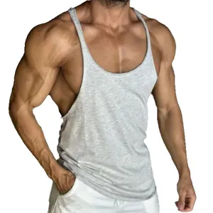 Camiseta de tirantes de algodón gris para fitness y culturismo deportivo de hombre.