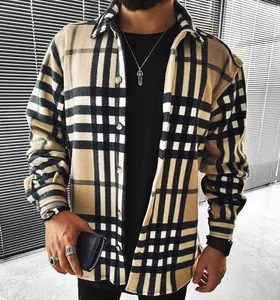 Men's Casual Plaid Long Sleeve Shirt Slim Fit Turn-down Collar Button Down Flannel Texture Streetwear Top For Autumn