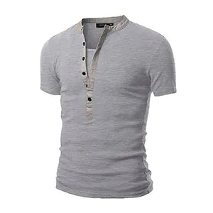 Men's slim fit short sleeve Henley T-shirt with contrasting collar and button placket detail