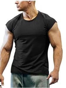 Close-up of a muscular man wearing a slim fit black sleeveless gym t-shirt for fitness