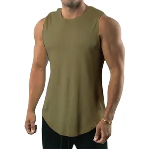 Close-up detail of men olive green muscle tank top for gym fitness training workout