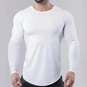 T-Shirt de Sport à Manches Longues pour Hommes en Fibre d'Acétate Séchage Rapide Coupe Muscle Élastique Serrée Haut de Base pour Fitness Course Basketball