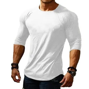 Slim Fit einfarbiges weißes langärmliges Herren-T-Shirt mit Rundhalsausschnitt Design