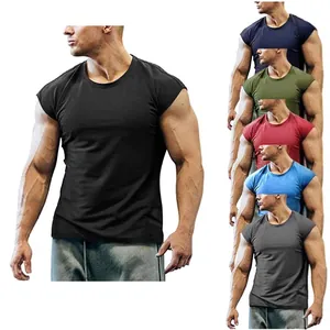 Men's Sleeveless T-Shirt Polyester Casual Gym Muscle Tee Round Neck Solid Color Summer Sport Vest Fashion Workout Training Top