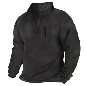 Détails du sweat-shirt tactique noir pour hommes avec col montant et fermeture éclair.