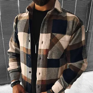 Camisa informal de manga larga para hombre con diseño de cuadros azules y blancos.