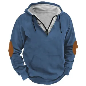 Herren Casual Mode Kapuzenpullover Baumwollmischung Pullover Mit Ellbogen-Patches Kontrast-Kapuzenfutter Top Für Herbst Winter