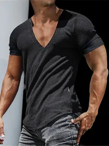 Γυναικείο Casual T-Shirt με Λαιμόκοψη V Κοντό Μανίκι Μείγμα Βαμβακιού Muscle Fit Υφή Ριγέ Μονόχρωμο Καλοκαιρινό Basic