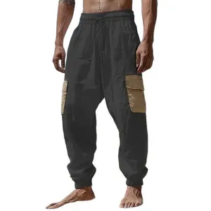 Men's trendy outdoor cargo joggers with elastic drawstring waist and side pockets