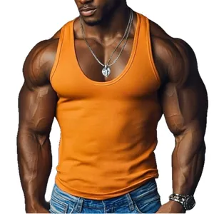 Hochwertiges orangefarbenes Herren-Unterhemd für Fitness, Training und Bodybuilding-Stil.