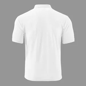 Detailed back view of a plain white heavyweight men's casual polo shirt in soft fabric