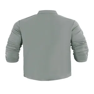 Back view of a men's classic grey long-sleeved quick-dry breathable polo shirt detail