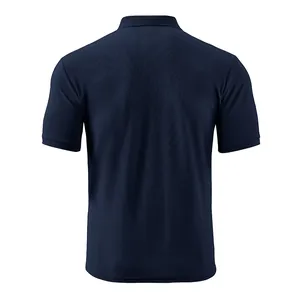 Πίσω όψη ενός premium μπλε σκούρου βαρέος casual polo μπλουζάκι για άνδρες ύφασμα