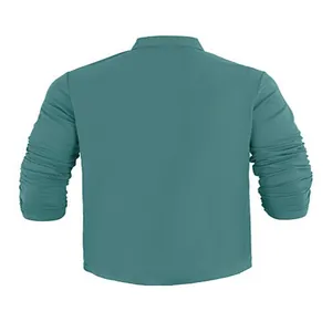 Full back view of a men's breathable quick-dry long-sleeve polo shirt in dark teal color