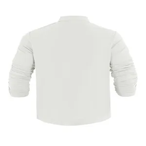 Back view of a white long-sleeve quick-dry breathable polo shirt for men.