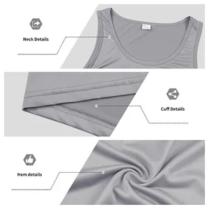 Vista detallada del cuello, los puños y el dobladillo de una camiseta deportiva gris para hombre.