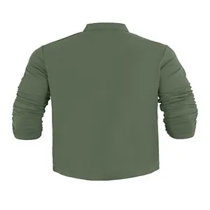 Detailed back view of a classic olive green long sleeve breathable polo shirt for men